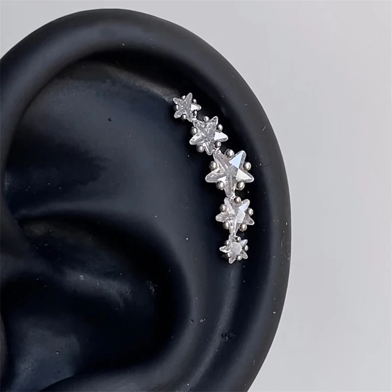 1pcs Quality Shiny Cross Zircon 316L Stainless Steel Ear Bone Nail Y2K Style Silver Color Earring for Women Cochlear Accessories