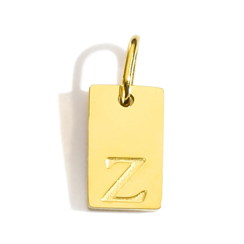 Polished Stainless Steel Square Gold Color Pendant Hang 26 Letters DIY Bracelet Pet Collar Necklace Jewelry Making