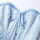 Women's Strapless Sweetheart Corset Light Blue Floral Jacquard Ruffle Frill Bustier