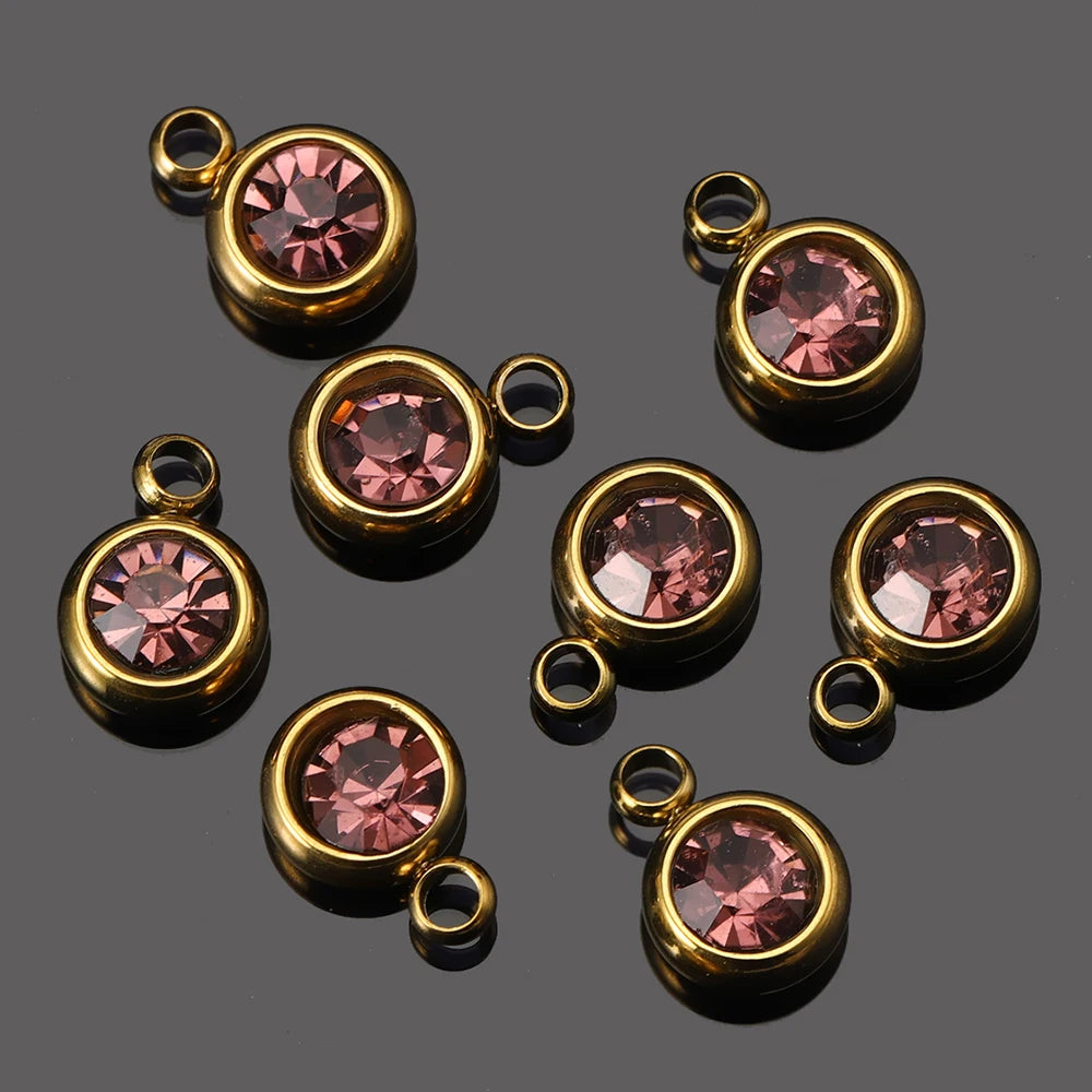 20pcs 6mm Stainless Steel Rhinestone Beads Gold Color Crystal Charms Pendants for Necklace Bracelet Jewelry Making Charm DIY