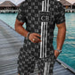 2025 Summer Men's Clothing Letter Print Short Sleeve Top Men's Elastic Waist Shorts 2-piece Set Plus Size T Shirts Shorts Set