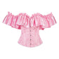 Women's Sexy Corset Bustier Button Down Back Tied Elegant Embroidered Ruffles Trim Strapless Slim Fit Off The Shoulder Tops