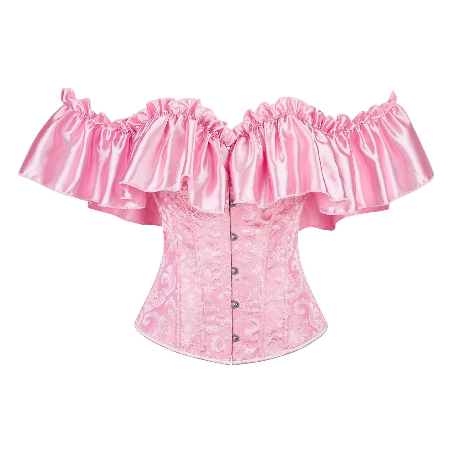 Women's Sexy Corset Bustier Button Down Back Tied Elegant Embroidered Ruffles Trim Strapless Slim Fit Off The Shoulder Tops