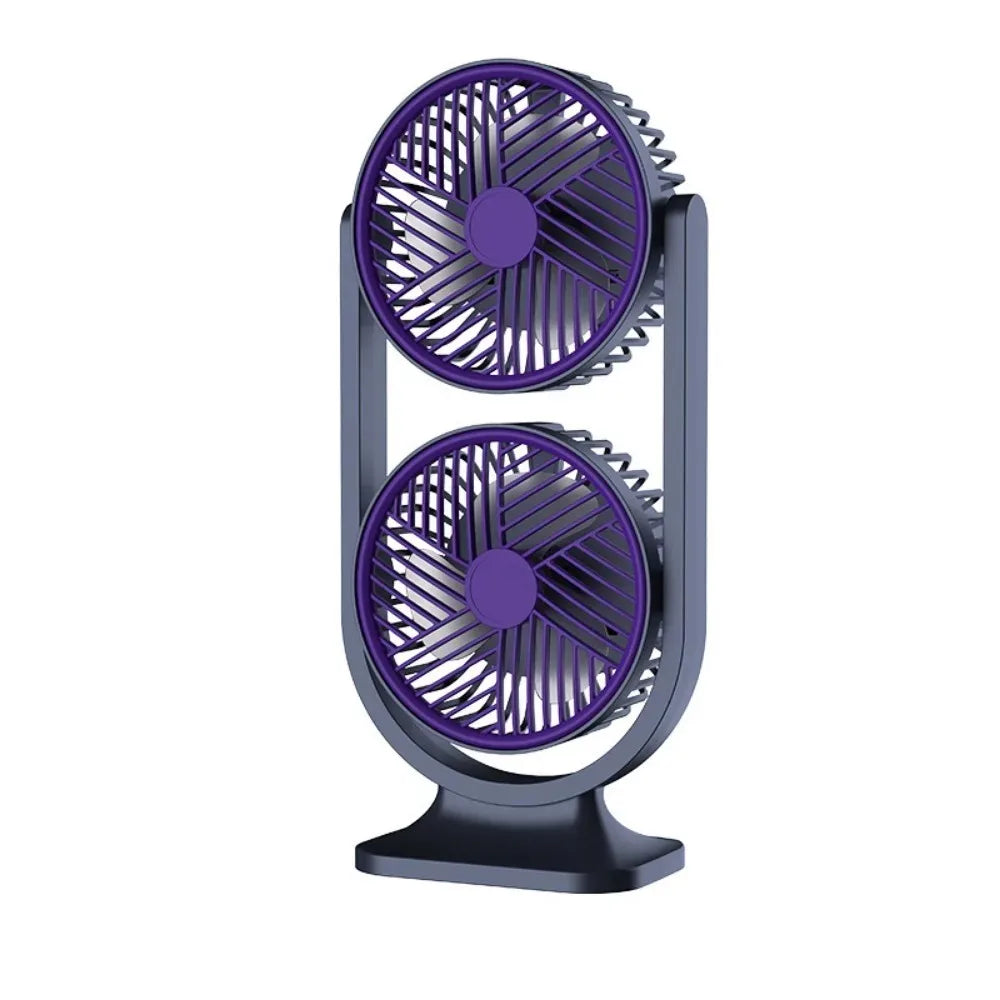 Dual Head Desk Fan 3 Speed USB Rechargeable Table Cooling Fan Low Noise with LED Night Light Independent Control for Home Office Bedroom Desktop