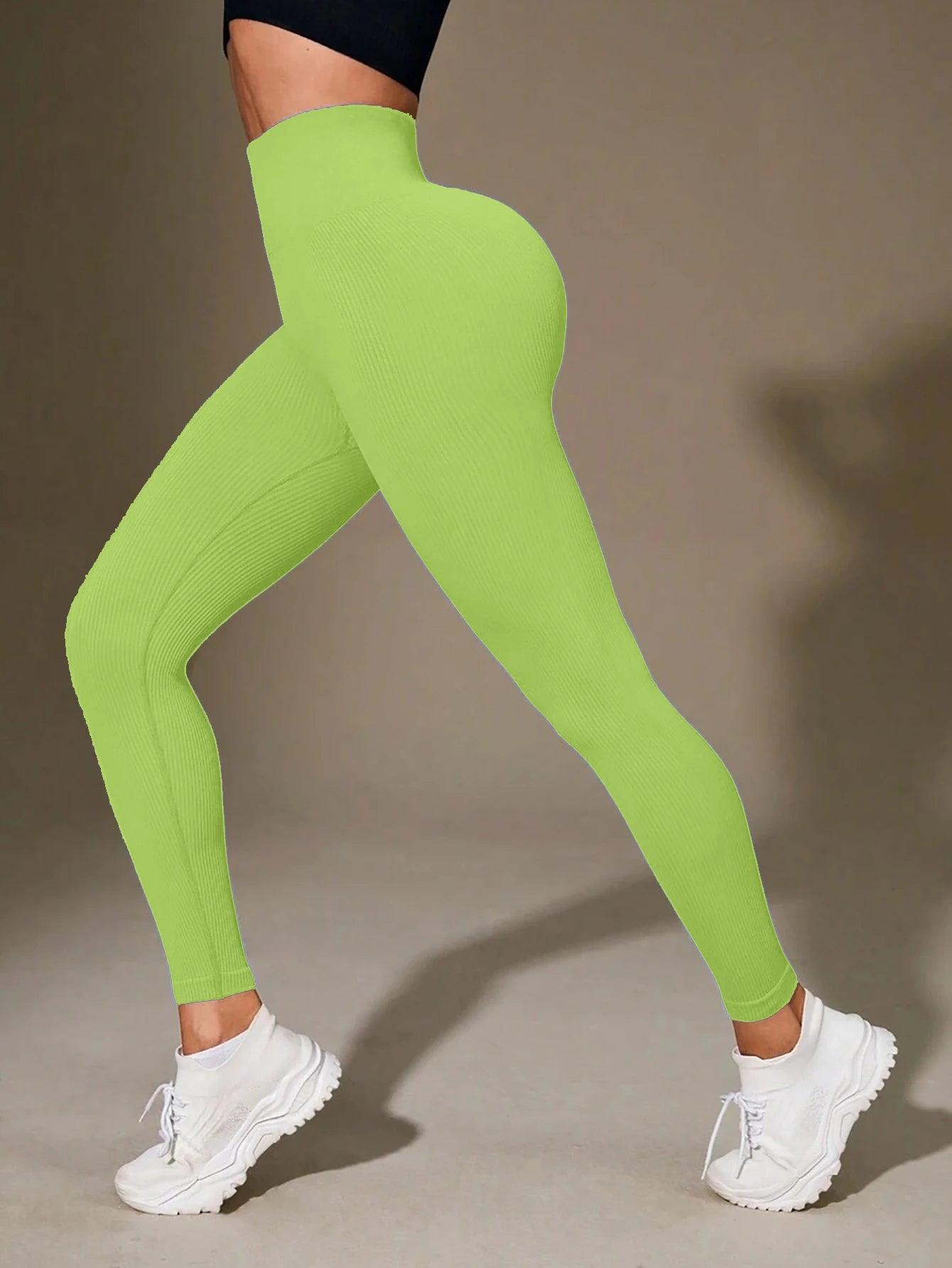 Women's High Waisted Ribbed Yoga Pants - Solid Color Stretchy Tummy Control Workout Leggings for Fitness Gym Lounge & Daily Wear