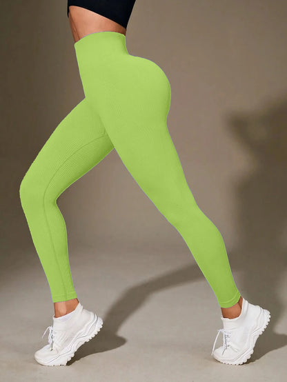 Women's High Waisted Ribbed Yoga Pants - Solid Color Stretchy Tummy Control Workout Leggings for Fitness Gym Lounge & Daily Wear