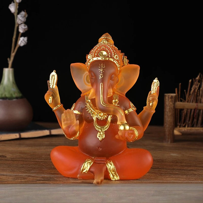 Handmade Resin Lord Ganesha Statue Elephant God Ganpati Figurine for Home Altar Hindu Decor Prosperity Gift