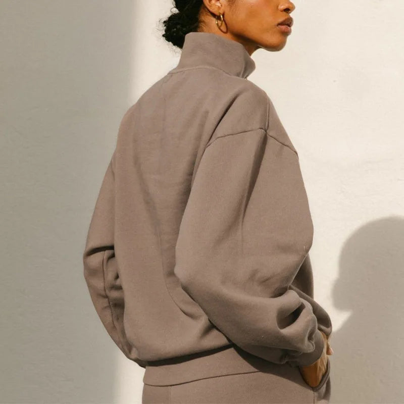 Women's Cotton Half-Zip Sports Sweatshirt 2025 Autumn New Personality Streetwaer Lapel Collar Long-Sleeved Pullover Sweaters