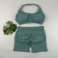 Yoga Shorts Set Seamless Yoga Set Workout Scrunch Shorts Sets Halter Sports Bra Scrunch Shorts Fitness Clothes Gym Suit