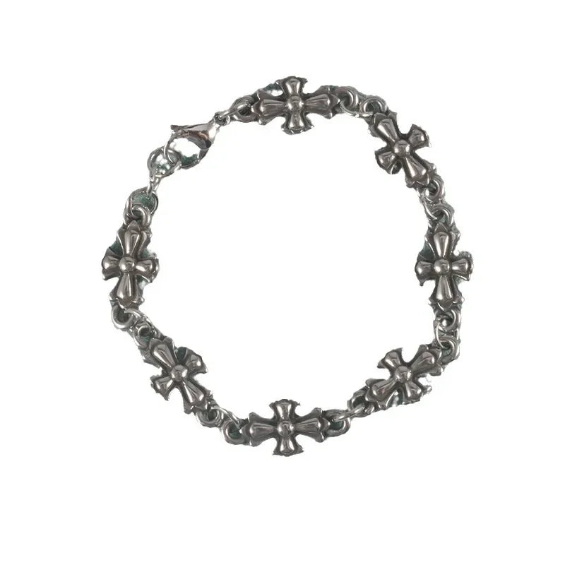 Fashion Punk Gothic Jewelry Retro Cross Link Chain Bracelet Personalized Accessory For Men Women Halloween Party Present
