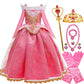 2026 Disney Sleeping Beauty Aurora Princess Dress Girl Cosplay Off Shoulder Kids Gifts Fancy Party Girl Baby Fine Lace Dress Set