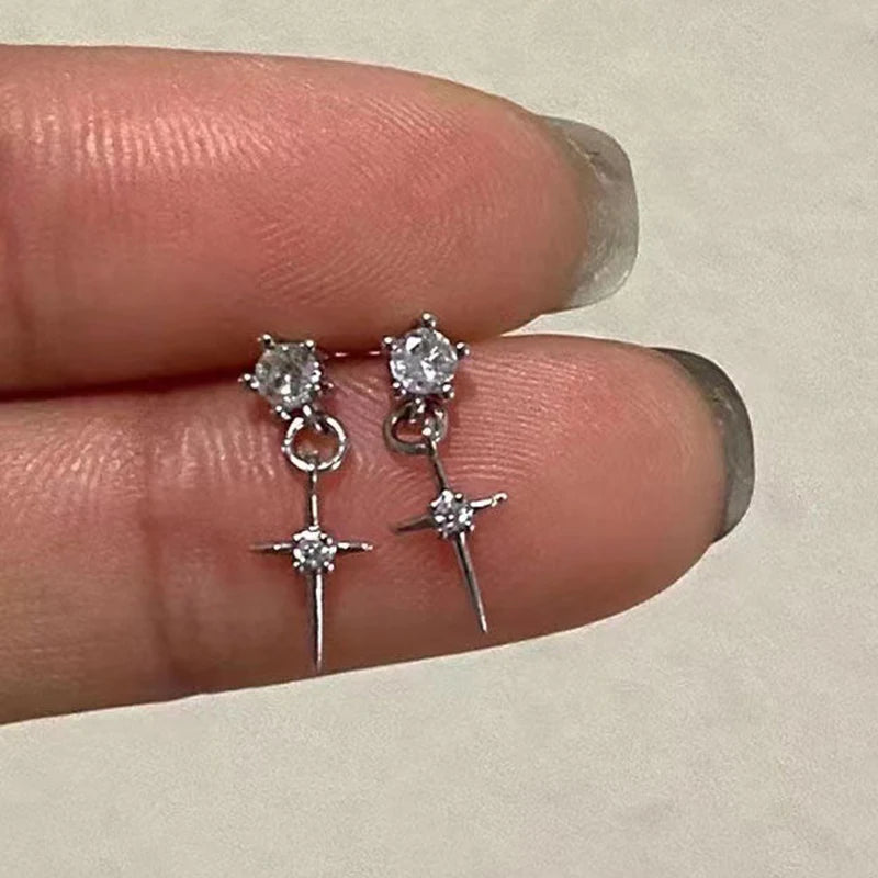 Mini Crystal Zircon Stud Earrings Sweet Needle Unisex Ear Studs Pendant Cross Star Earbone Jewelry Cool Cute Punk Grunge Jewelry