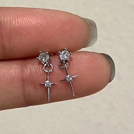 Mini Crystal Zircon Stud Earrings Sweet Needle Unisex Ear Studs Pendant Cross Star Earbone Jewelry Cool Cute Punk Grunge Jewelry