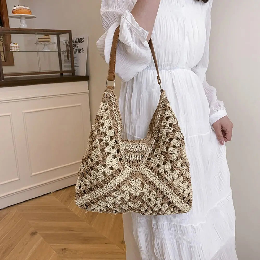 New Summer Straw Crochet Bag Leisure Vacation Weave Shoulder Bag Casual Beach Women's Handbags Ladies/Girls