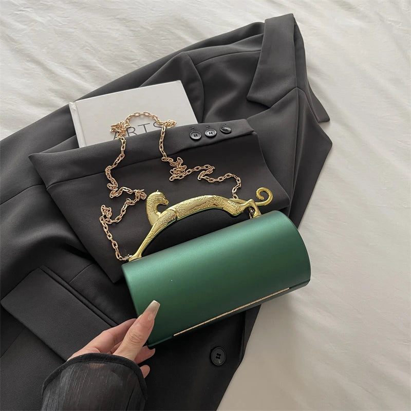 Animals Leopard Metal Handle Evening Clutch Bag Trendy Party Purse Lady High Quality Acrylic Shoulder Crossbody Bag Mini Handbag