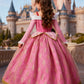 Girl Aurora Princess Dress Children Luxurious Cosplay Costume Rose Pink Briar Rose Outfit Kids Carnival Birthday Party Clothing