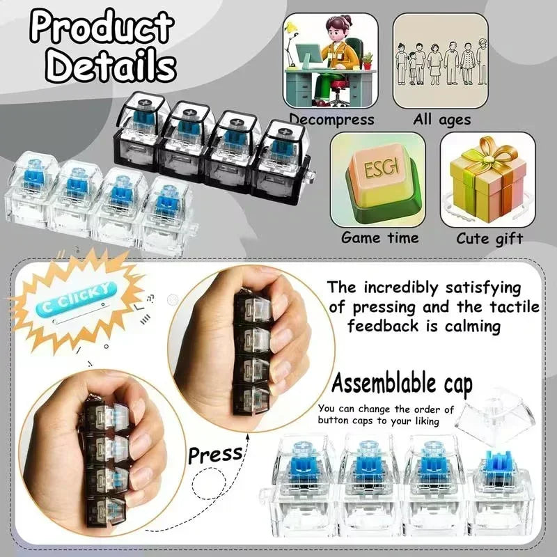 Illuminated Keyboard Keyring Clickable LED Button Toy for Stress Relief Perfect Fidget Gadget for Office Desk Anxiety Calming