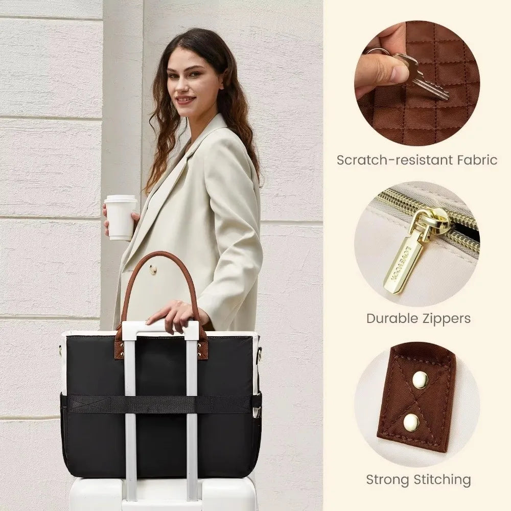 Large Capacity Tote Bag for Women Multi-Pocket Water-resistant Work Briefcase Professional Lightweight Quilted Shoulder Bag