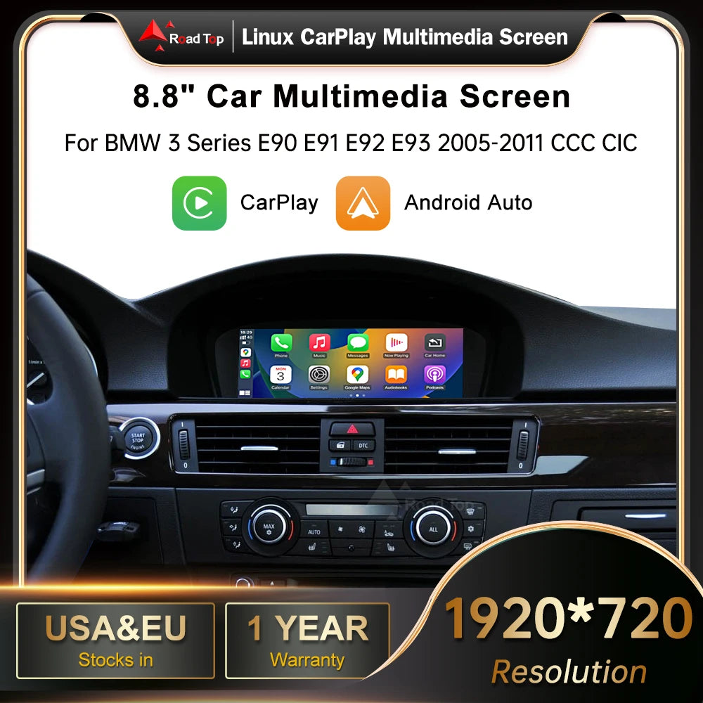 8.8'' Wireless RoadTop CarPlay Android Auto For BMW Series 3 5 E90 E91 E92 E93 E60 E61 CCC CIC System Multimedia Display Screen