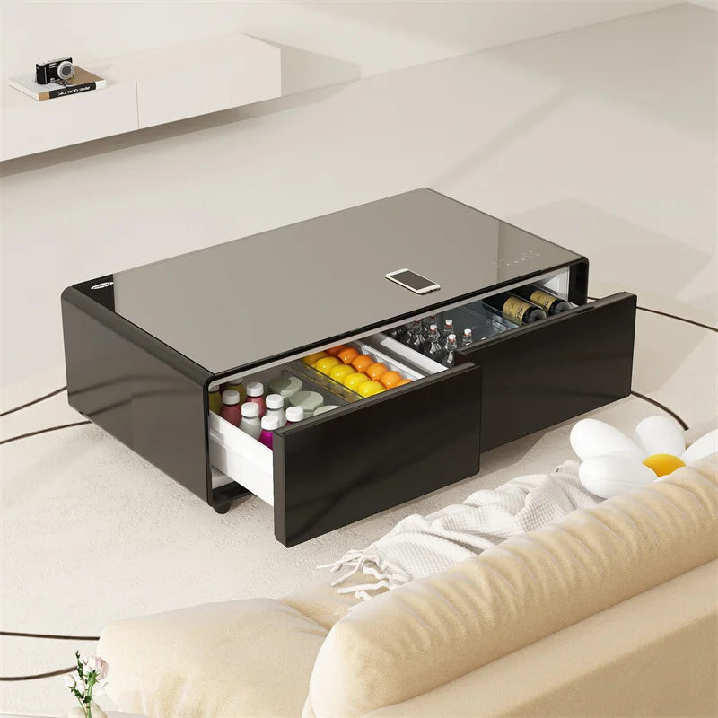 135L Smart Coffee Table Fridge Drawer Cooling Cabinet With Speakers Wireless Charger Touch Control for Home