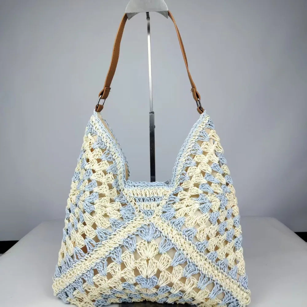 New Summer Straw Crochet Bag Leisure Vacation Weave Shoulder Bag Casual Beach Women's Handbags Ladies/Girls