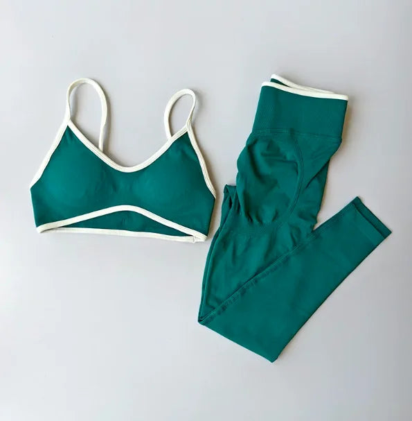 2pcs Sport Sets Women Gym Push Up Yoga Pants Hollow Back Gym Fitness Bras Workout High Waisted Leggings Seamless Tights Set Suit