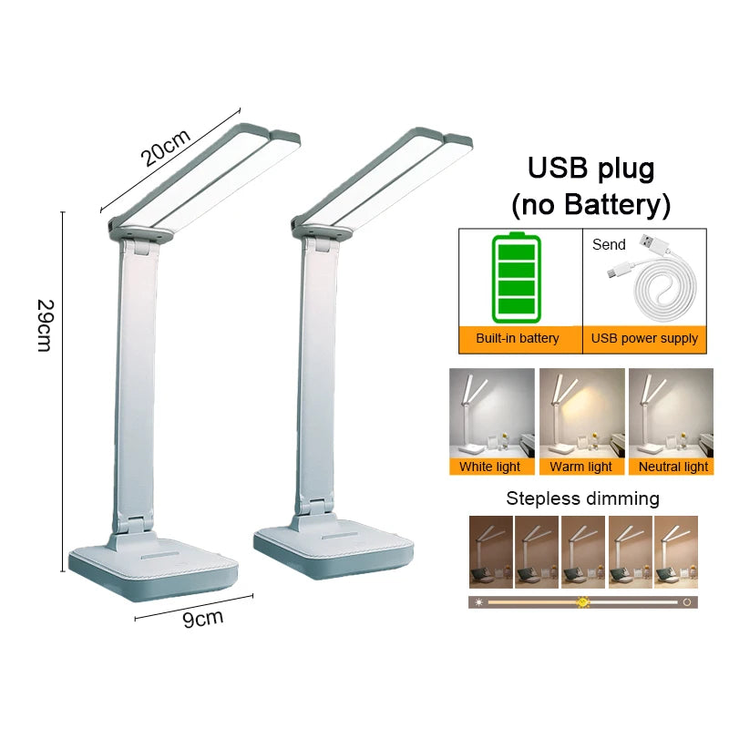 USB Desk Lamp 3 Levels Dimmable Touch Night Light USB Rechargeable Eye Protection Foldable Table Lamp For Bedroom Bedside Desk