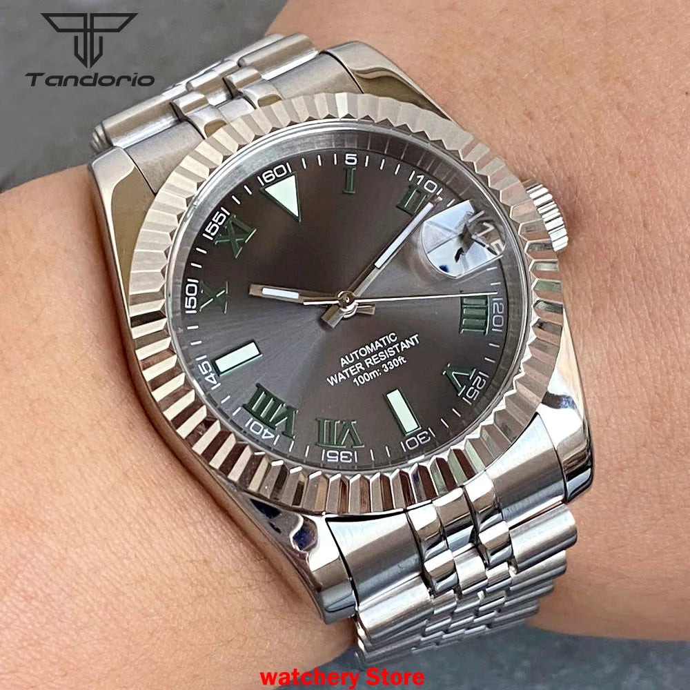 NEW Rose Gold 36mm 39mm Sunburst Grey Dial Dark Green Roman Numbers 200m Waterproof NH35 Automatic Men Watch Sapphire Glass