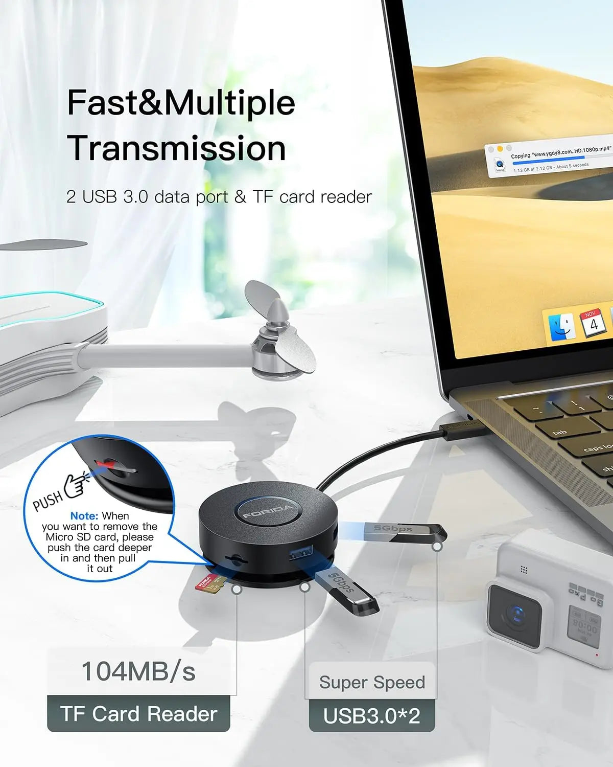 7-in-1 USB C HUB Mini Docking Station Dual 4K HDMI 1000Mbps Gigabit Ethernet USB C 3.0 Hub for Laptop/MacBook/Dell/Lenovo