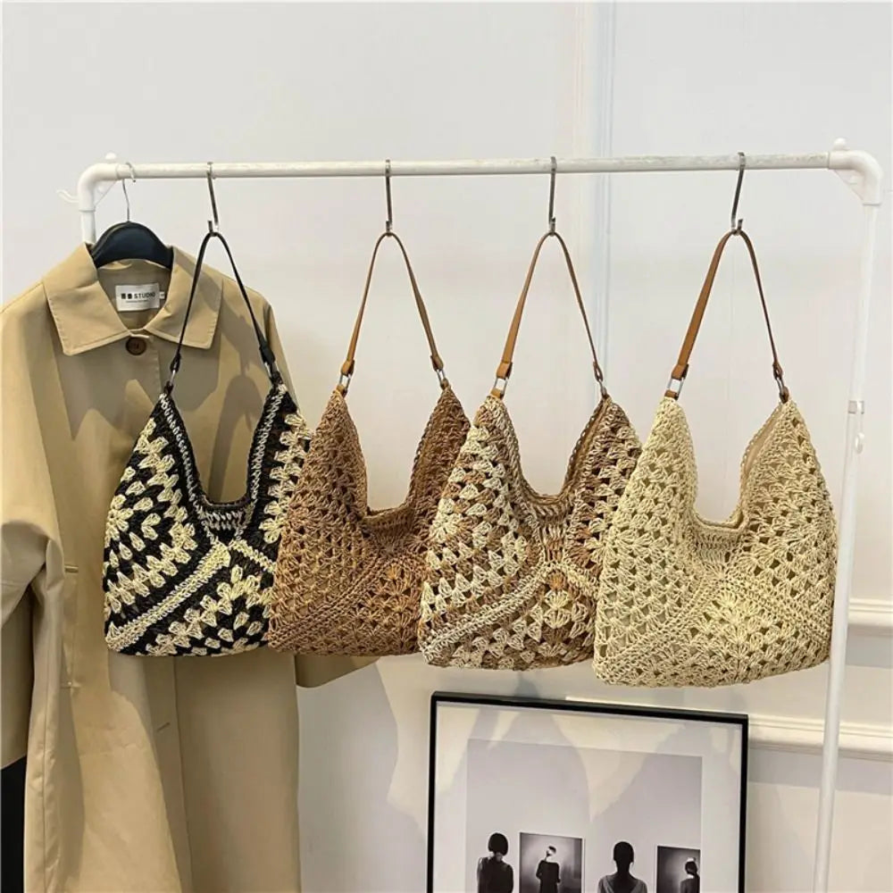 New Summer Straw Crochet Bag Leisure Vacation Weave Shoulder Bag Casual Beach Women's Handbags Ladies/Girls