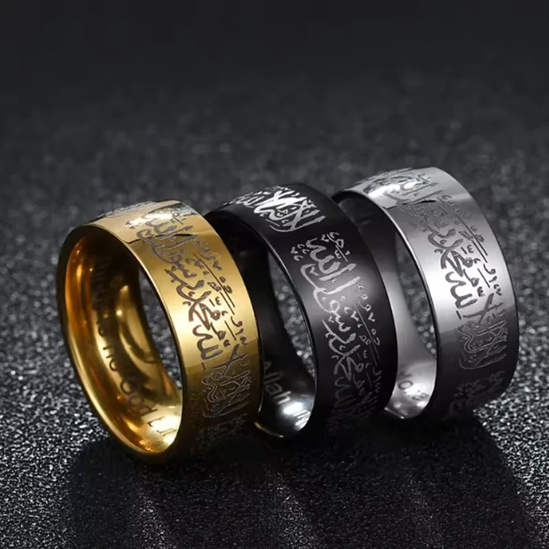 Trendy Titanium Steel Quran Messager Rings Muslim Religious Islamic Words Men Women Vintage Bague Fashion Ring