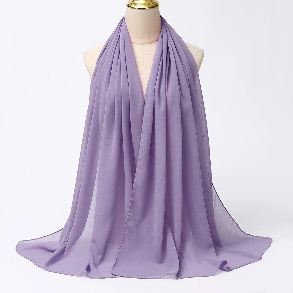 Muslim Chiffon Hijabs For Woman Long Solid Color Head Wrap For Women Shawls Scarves Ladies Muslim Veil Hijab