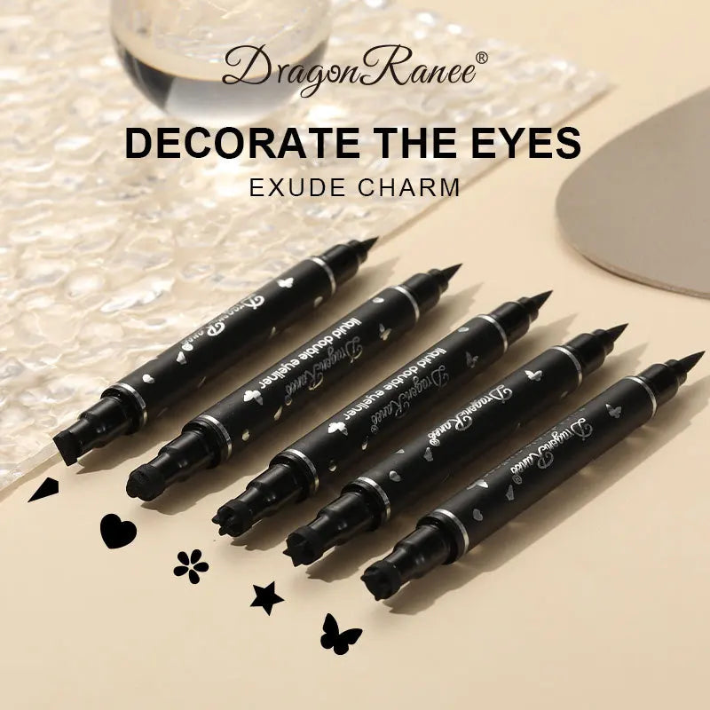 2 in 1 Black Eyeliner Stamp Waterproof Sweat-proof Dual-ended Liquid Eyeliner Quick Dry Easy Applying Eyeliner Pen Lazy Makeup
