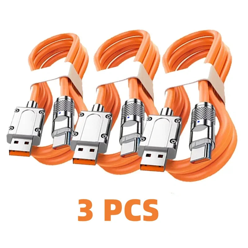 3PCS 120W Super Fast Charge Type-C Liquid Silicone Cable Quick Charge USB C Lines For Xiaomi Huawei Samsung USB Phone Data Wire
