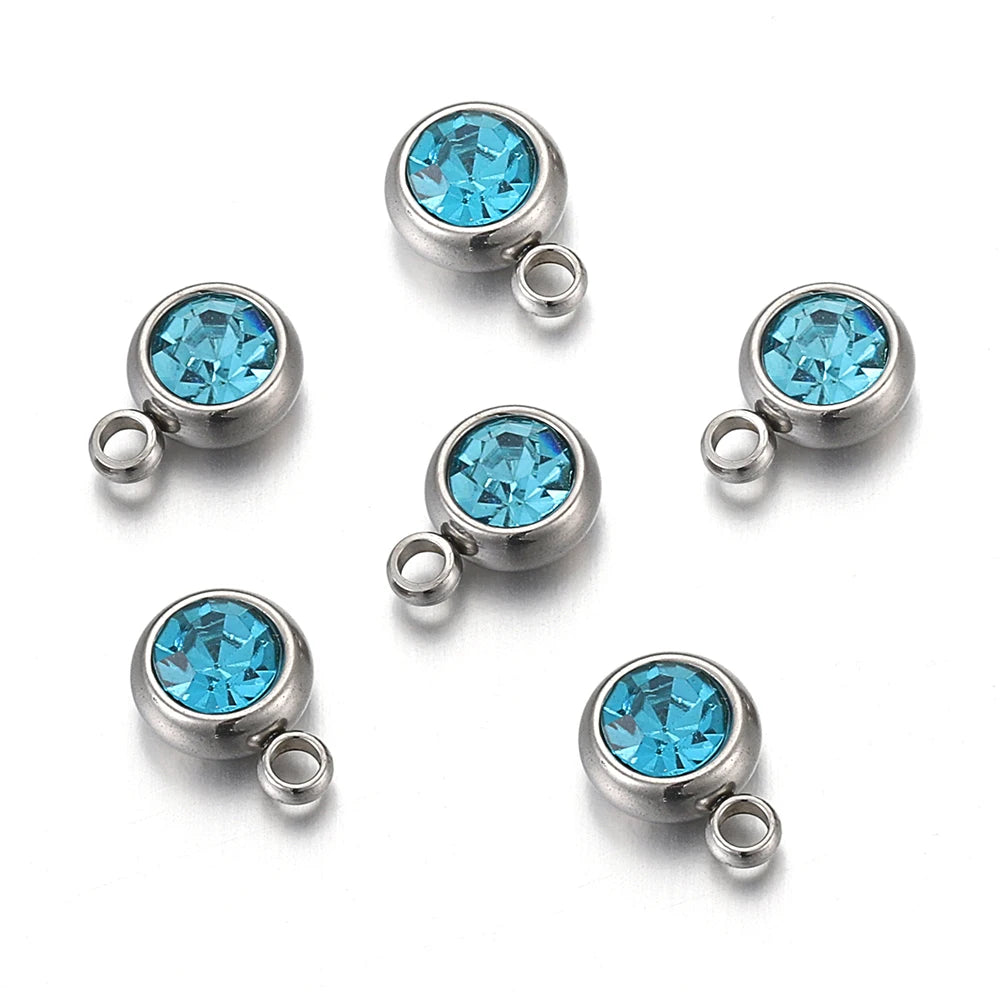 20pcs 6mm Stainless Steel Rhinestone Beads Gold Color Crystal Charms Pendants for Necklace Bracelet Jewelry Making Charm DIY