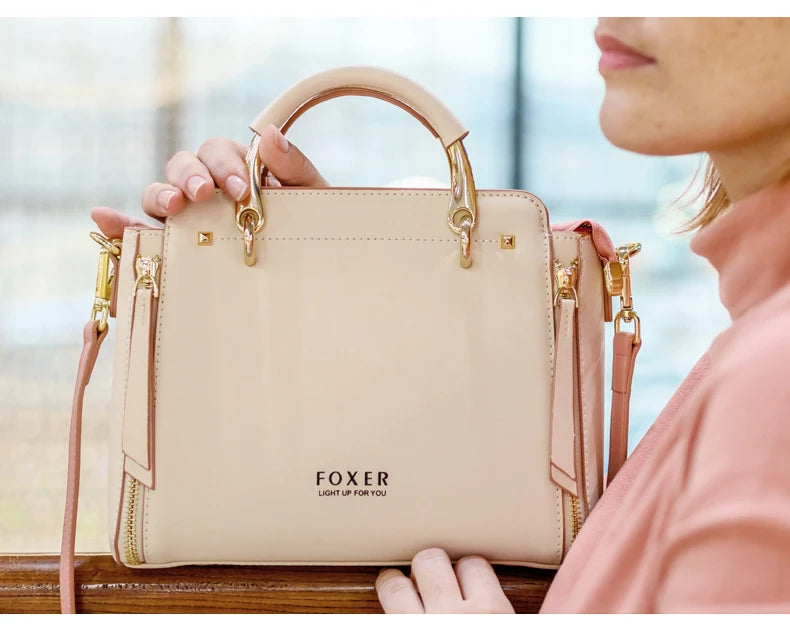 FOXER Split Leather Women Shoulder Bag Elegant Handbag 2025 Autumn Winter Female Large Tote Bag Luxury Design Crossbody Purse