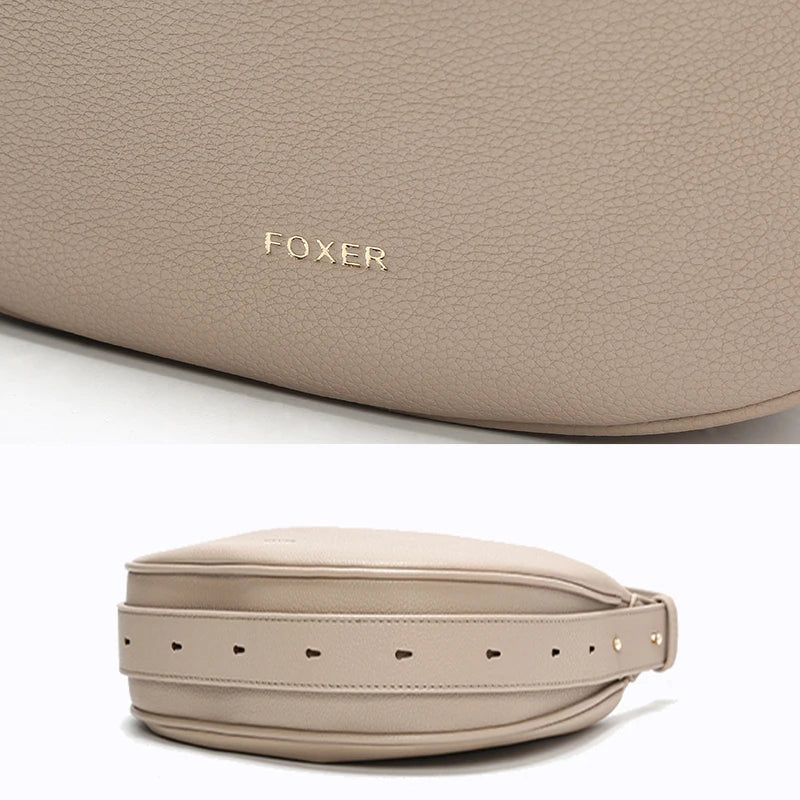 FOXER Brand PU Leather Women's Shoulder Bag Fashion Female Underarm Hobo Bag Crescent Half-moon Bag Travel Small Crossbody Bag