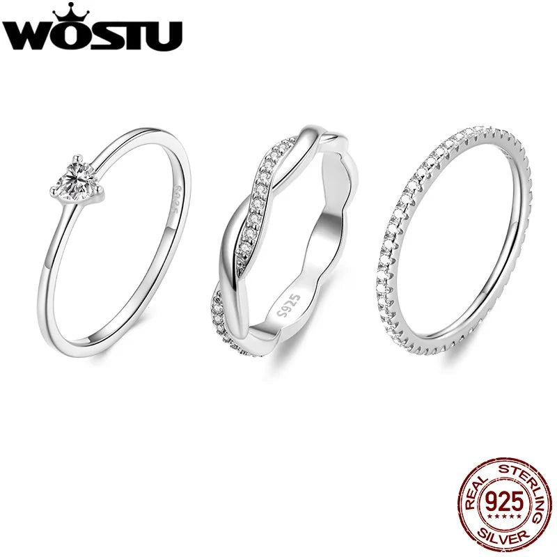 WOSTU Wedding Band Rings for Women 925 Sterling Silver AAA Zircon Stackable Engagement Crossed Rings Simple Jewelry Party Gift
