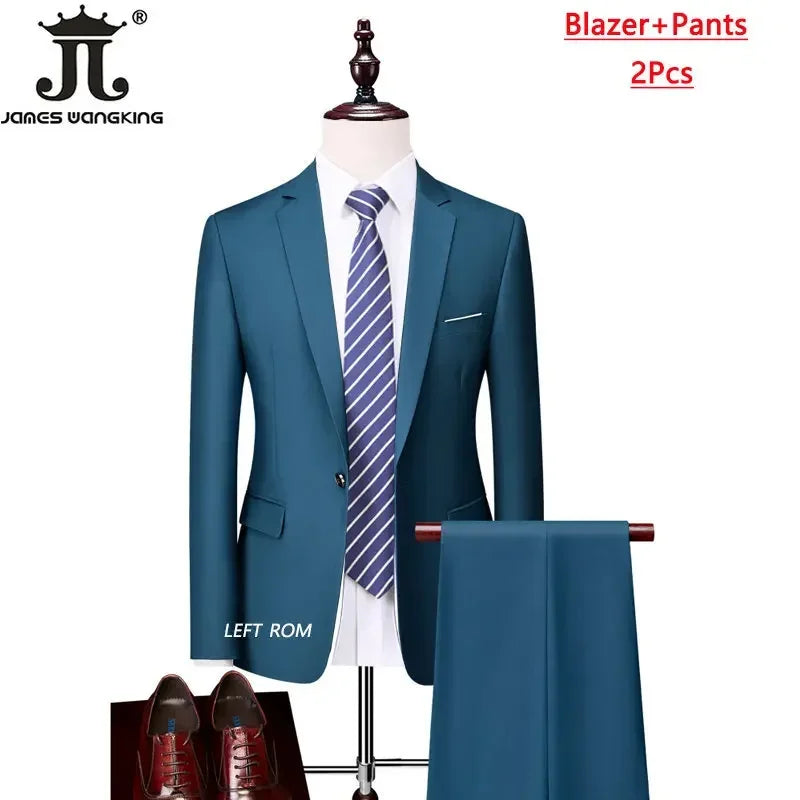 M-6XL 15 Colors ( Jacket+Vest+Pants ) Formal Business Office Men's Suits Groom Wedding Dress Party Dress Solid Color Suit