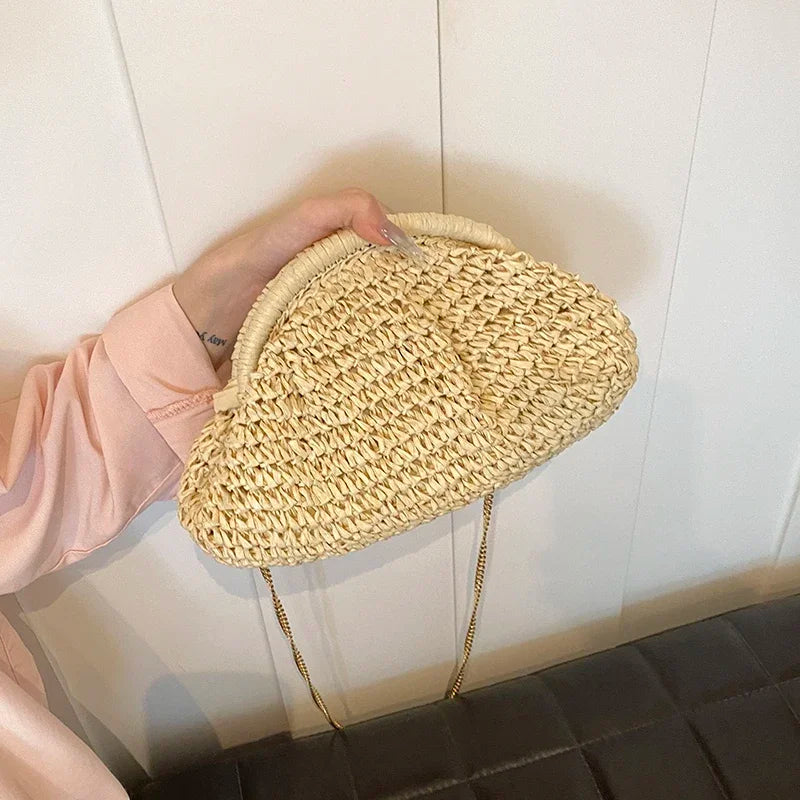 Summer New Straw Weaving Crossbody Bag Fashionable and Casual Shell Bag Women's Shoulder Bag with Excellent Texture