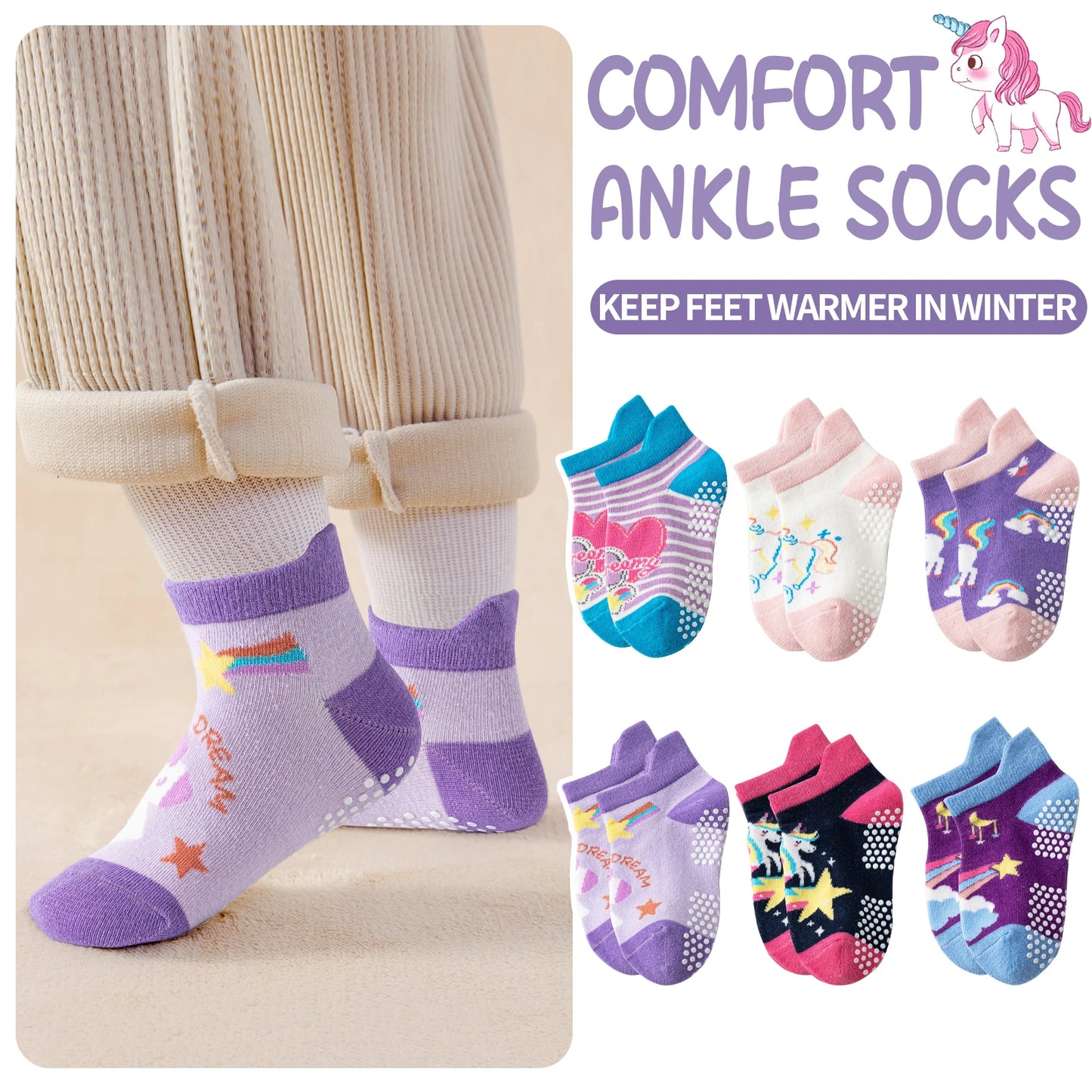 9 Pairs Of Baby Girls Toddlers Grips Socks Kids Non Slip Anti Skid Ankle Car Cotton No Show Socks With Grippers Gift Socks