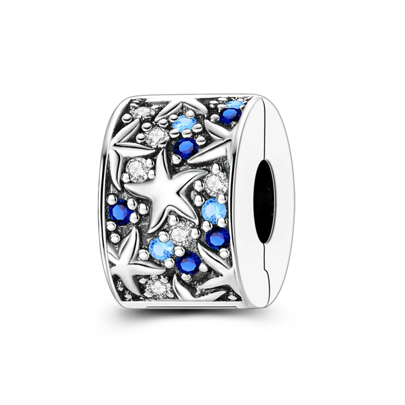 Silver Clasp 925 Sterling Silver CZ Pave Clip Charms Daisy Beads Stopper Safety Chain Fit Original Bangle Bracelet Jewelry Clips
