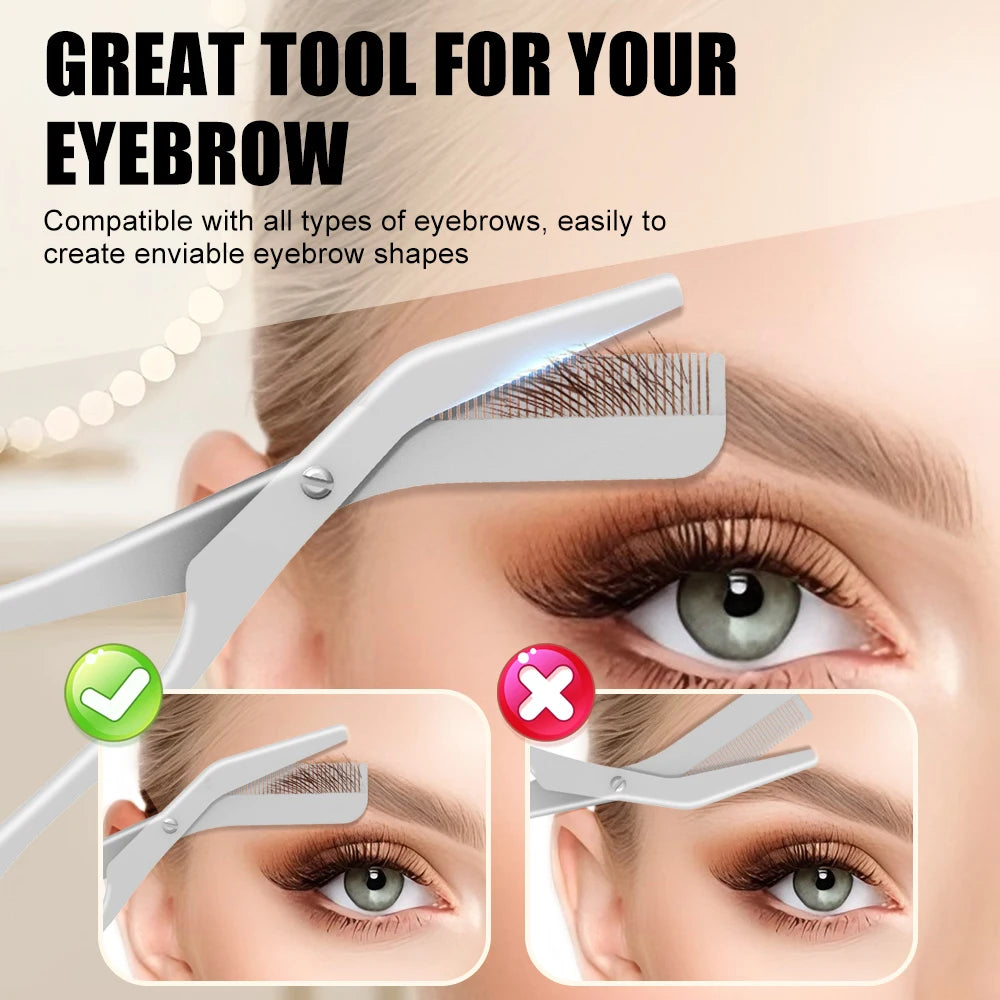 1Pcs Eyebrow Trimming Scissors with Combs Eyebrow Trimmer Kit Stainless Steel Grooming Eyebrow Shaping Scissors Tools