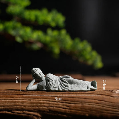 Buddha Reclining Meditating Carving Statue Feng Shui Collectibles Figurine for Home Garden Bonsai Fish Tank Desk Yard Decoration