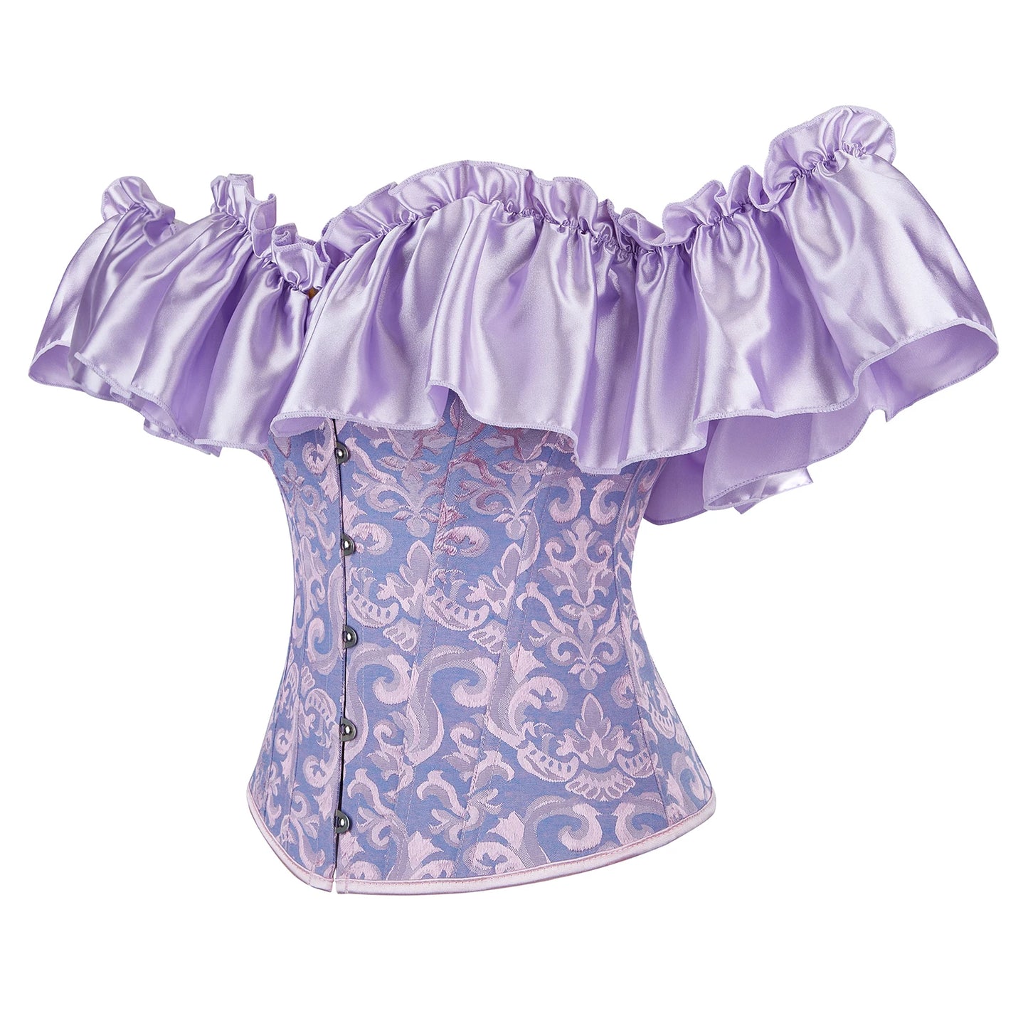 Women's Sexy Corset Bustier Button Down Back Tied Elegant Embroidered Ruffles Trim Strapless Slim Fit Off The Shoulder Tops