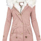 Thicken Women Winter Cotton Coat Faux Fur Hood Fleece Zip-up Button Jacket Windproof Mid Length Slim Outerwear