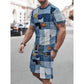 2025 Summer Men's Clothing Letter Print Short Sleeve Top Men's Elastic Waist Shorts 2-piece Set Plus Size T Shirts Shorts Set