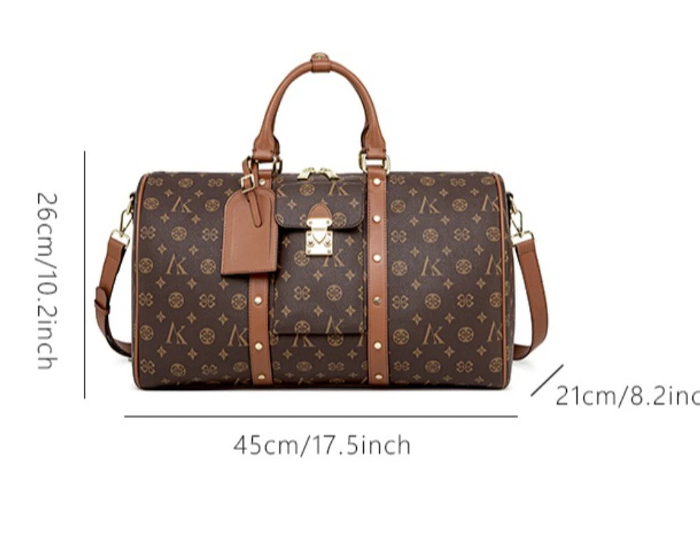 2026 New Fashionable Large Capacity Leisure Travel Bag, Retro Printed Handheld Shoulder Bag, Women's Vacation Bag