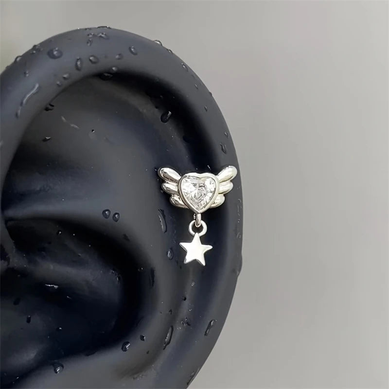 1pcs Quality Shiny Cross Zircon 316L Stainless Steel Ear Bone Nail Y2K Style Silver Color Earring for Women Cochlear Accessories