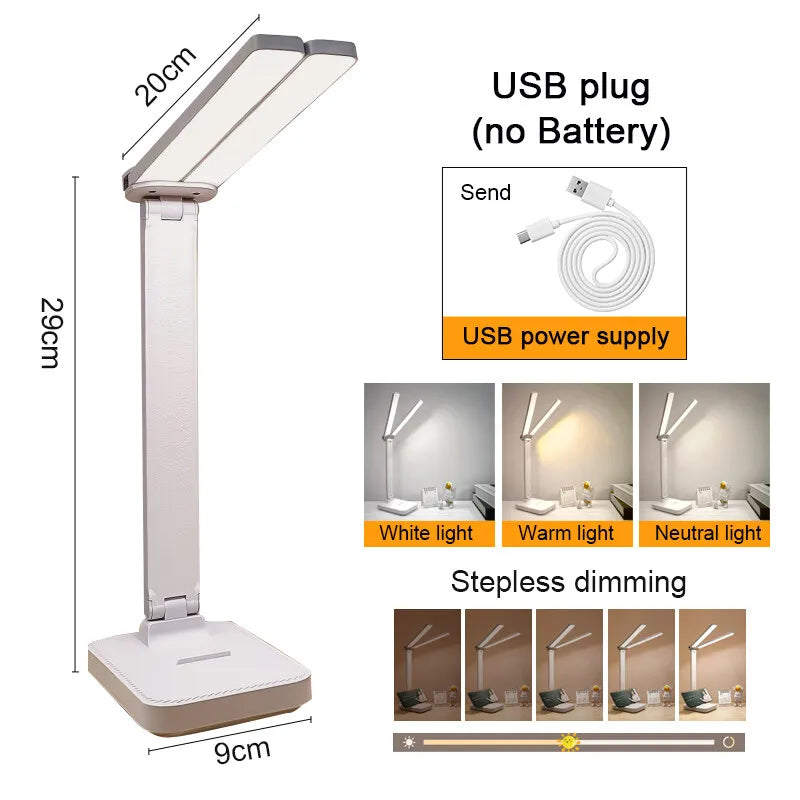 USB Desk Lamp 3 Levels Dimmable Touch Night Light USB Rechargeable Eye Protection Foldable Table Lamp For Bedroom Bedside Desk